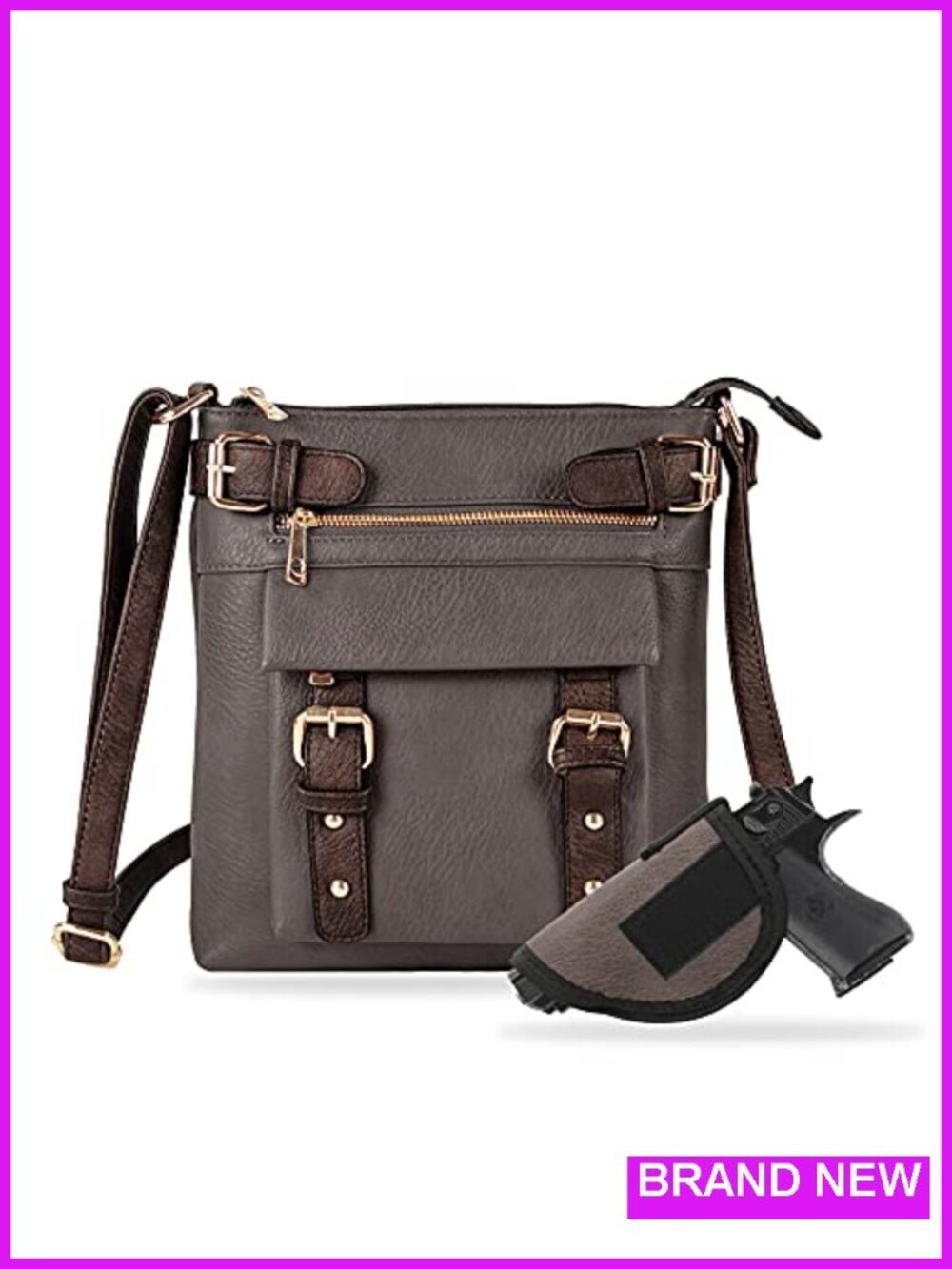 Faux Leather Concealed Carry Crossbody Bag with Lock and Key